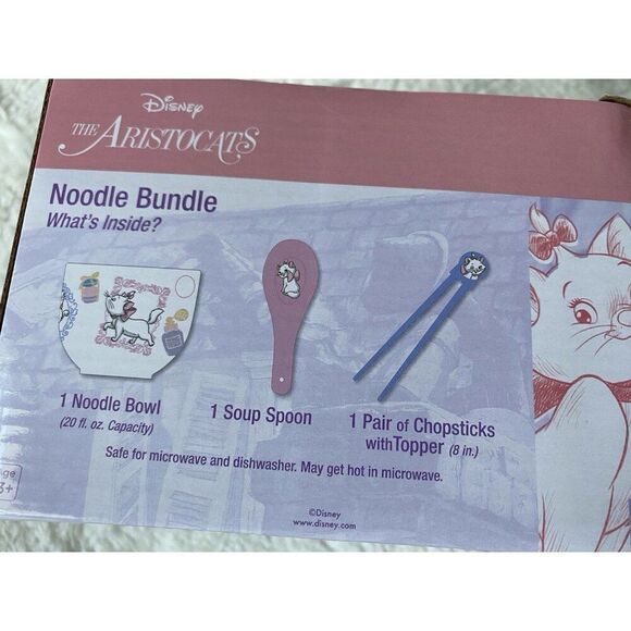 Disney The Aristocats Marie Ramen Noodle Bundle Bowl Spoon & Chopsticks W/Topper - Picture 12 of 16